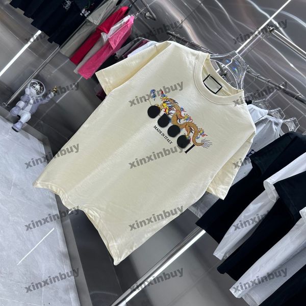 Xinxinbuy 2024 Hommes Designer Tee T-shirt Italie Paris Dragon Lettre colorée Impression Femmes Noir Blanc Rouge Jaune Bleu M-2XL