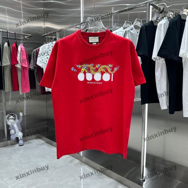 Xinxinbuy 2024 hombres diseñador camiseta camiseta Italia París dragón colorido letra impresión mujeres negro blanco rojo amarillo azul XS-3XL