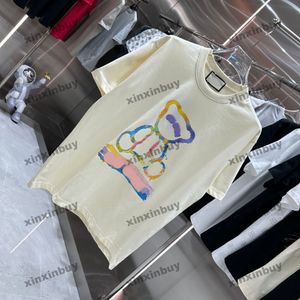Xinxinbuy 2024 Hommes Designer Tee T-shirt Petit ours Lettre Imprimer 1854 Col rond Manches courtes Coton Femmes Noir Blanc XS-3XL