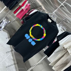 Xinxinbuy 2024 Mannen Designer T-shirt Parijs Kleurrijke Brief Afdrukken Vrouwen Zwart Wit Geel Blauw XS-2XL