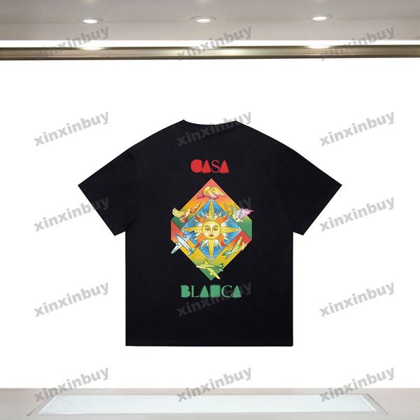 Xinxinbuy 2024 Hommes Designer Tee T-shirt Soleil Lettre Impression Amoureux Col rond Manches courtes Coton Femmes Noir XS-2XL