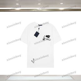 Xinxinbuy 2024 Mannen Designer T-shirt Tool Patroon Borduren Ronde Hals Korte Mouw Katoen Vrouwen Zwart Wit S-XL