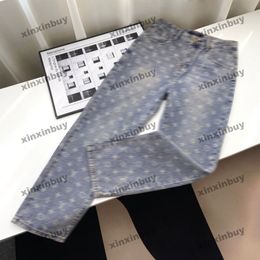 Xinxinbuy 2024 Hombres mujeres diseñador jeans pantalón Carta jacquard 1854 Pantalones casuales negro azul gris S-2XL