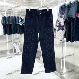 Xinxinbuy 2024 Hommes Femmes Designer Jeans Pantalon Emboss Lettre Jacquard Paris Ensembles de broderie Denim Pantalon décontracté noir bleu gris M-3XL