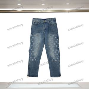 Xinxinbuy 2024 Mannen Vrouwen Designer Jeans Broek Emboss Relief Letters Sets Casual Broek Zwart Blauw Grijs S-3XL