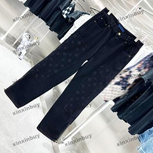 Xinxinbuy 2024 Mannen Dames Designer Jeans Broek Emboss Brief Jacquard Parijs Borduren Sets Denim Casual Broek Zwart Blauw Grijs M-4XL