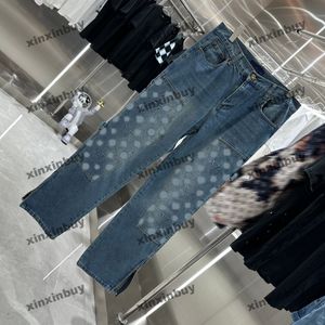 Xinxinbuy 2024 Hommes Femmes Designer Jeans Pantalon Emboss Lettre Jacquard Paris Ensembles de broderie Denim Pantalons décontractés noir bleu gris S-2XL