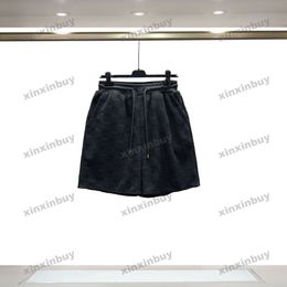 Xinxinbuy 2024 Hombres Mujeres Shorts Shortboard Toalla de toalla de cuadrícula Corto Blanco Blanco Marrón Azul marrón azul S-2xl Nuevo