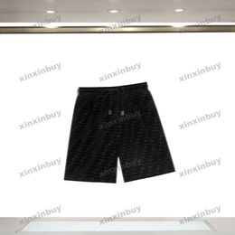 Xinxinbuy 2024 homens mulheres designer shorts veludo roma carta tecido jacquard curto preto branco marrom cinza S-2XL