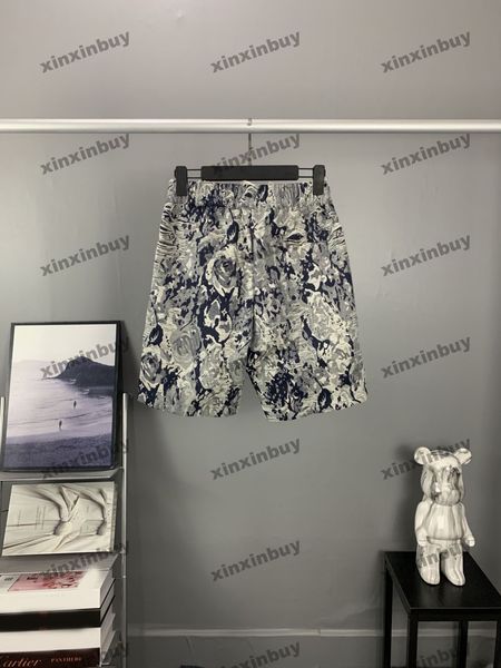 Xinxinbuy 2024 hommes Femmes Designer Shorts détruits lettre de fleur jacquard court noir blanc brun gris bleu brun abricot m-2xl nouveau
