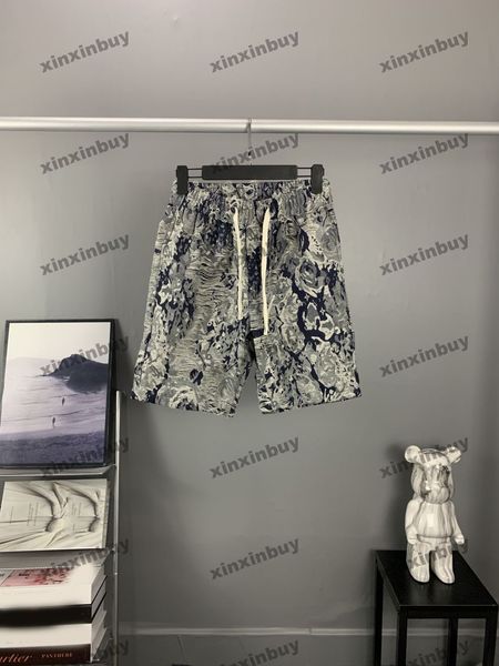 Xinxinbuy 2024 hommes Femmes Designer Shorts détruits Lettre de fleur Jacquard Short noir blanc brun gris bleu brun abricot s-2xl Nouveau