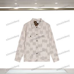 Xinxinbuy Мужское дизайнерское пальто Джинсовая куртка Двусторонняя буквенная жаккардовая куртка с длинными рукавами женская серого цвета Черный хаки абрикос M-2XL