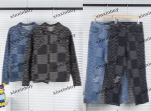 Xinxinbuy Men Designer jas denim jas plaid panelen zakken 1854 lange mouw vrouwen blauw zwart kaki roodgrijs s-2xl