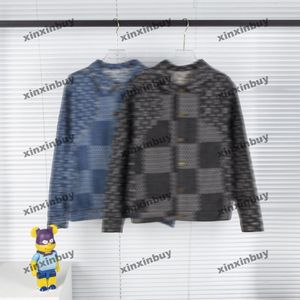 Xinxinbuy Mannen Designer Jas Denim Jas Plaid Panelled Zakken Denim 1854 Lange Mouwen Vrouwen Blauw Zwart Kaki Rood Grijs M-2XL