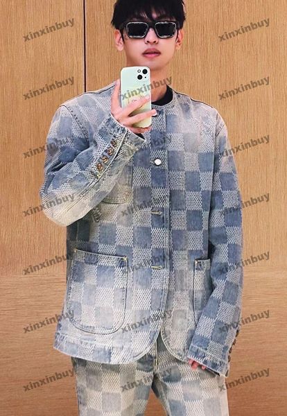 Xinxinbuy Men Designer Coat Jacket Échecteur Grille Grille Mosaic Set Letter Jacquard Fabric 1854 Femmes longues Femmes Black Blue foncé Brown S-2XL