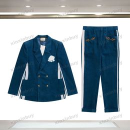 Xinxinbuy, abrigo de diseñador para hombre, chaqueta, traje de pana, bordado de letras, manga larga, mujer, gris, negro, caqui, azul, M-3XL