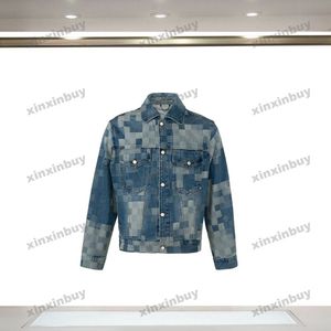 Xinxinbuy Men Designer Coat Jack Jacket Craggy mozaïek dambord denim stof denim 1854 vrouwen met lange mouwen rood m-2xl