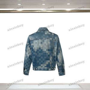 Xinxinbuy Men Designer Coat Jacket Craggy Mosaic Checkerboard Denim Fabric Denim 1854 Femmes à manches longues Red M-XL