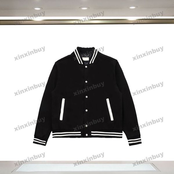 Xinxinbuy hommes designer manteau veste lettres cursives en cuir à manches longues femmes tissu de laine noir S-2XL