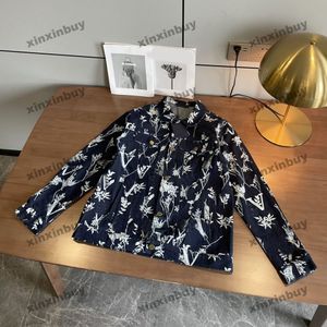 Xinxinbuy Men Designer Coat Jacked Jacked Denim Branch Printing Pocket Long Sleeve vrouwen Grijs Zwart Khaki Blue M-2XL