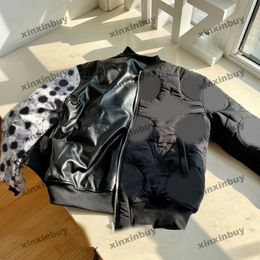 Xinxinbuy hombres diseñador abrigo chaqueta doble cara cuero algodón bordado manga larga mujeres caqui negro S-XL
