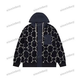 Xinxinbuy hommes designer manteau veste velours granulaire lettre jacquard manches longues femmes blanc kaki noir bleu XS-2XL