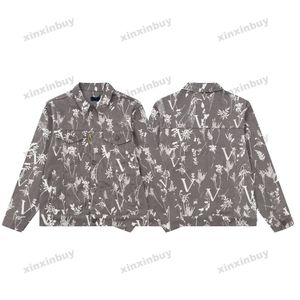 Xinxinbuy Men Designer jas jas hoodie paris bloemen planten print denim lange mouw vrouwen zwarte kaki blauw grijs xs-xl