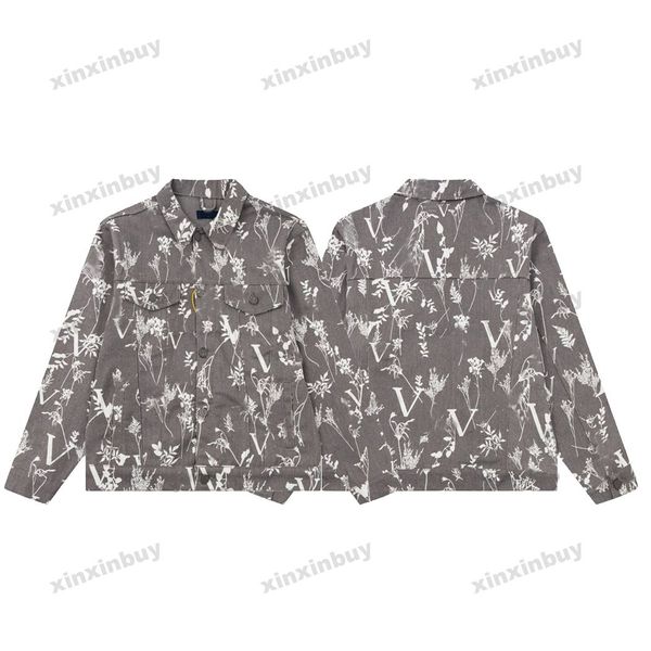 Xinxinbuy hommes designer manteau veste à capuche Paris fleurs plantes imprimer Denim manches longues femmes noir kaki bleu gris XS-XL