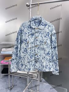 Xinxinbuy Men Designer jas jas Jacquard Flowers Hollow Out Long Sleeve dames Black Khaki Gray Blue XS-2xl
