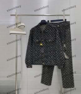 Xinxinbuy Men Designer Coat Veste Lady Brodery Denim Sets Letter Jacquard Fabric 1854 Femmes à manches longues Black Bleu bleu vert M-3xl