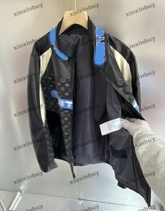 Xinxinbuy Hombres diseñadores chaqueta de abrigo con paneles de carreras de carreras de carretera cuero de cuero de manga larga de manga larga de color negro color negro khaki xs-xl