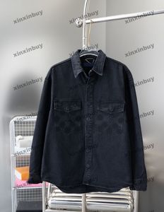 Xinxinbuy Mannen designer Jasje Brief emboss pocket denim shirt lange mouwen vrouwen wit kaki Zwart blauw XS-2XL