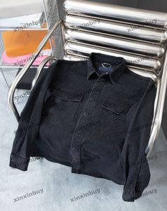 Xinxinbuy Mannen designer Jasje Brief emboss pocket denim shirt lange mouwen vrouwen wit kaki Zwart blauw S-2XL