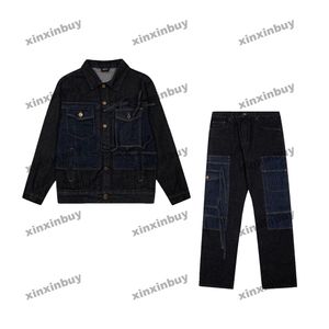 xinxinbuy Manteau de créateur pour homme Veste à poches multiples Denim 1854 manches longues femme bleu noir kaki M-2XL