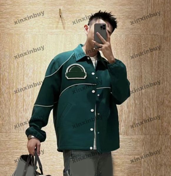 xinxinbuy Manteau de designer pour hommes Veste à empiècements étiquette poche plaquée à manches longues femmes gris noir vert kaki XS-XL