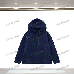 Xinxinbuy hommes designer manteau veste Paris cheval fleurs damier peluche tissu manches longues femmes bleu noir XS-XL