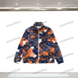 Xinxinbuy Hommes Designer Manteau Veste Paris laine d'agneau Lettre tissu jacquard camouflage manches longues femmes bleu Noir M-2XL