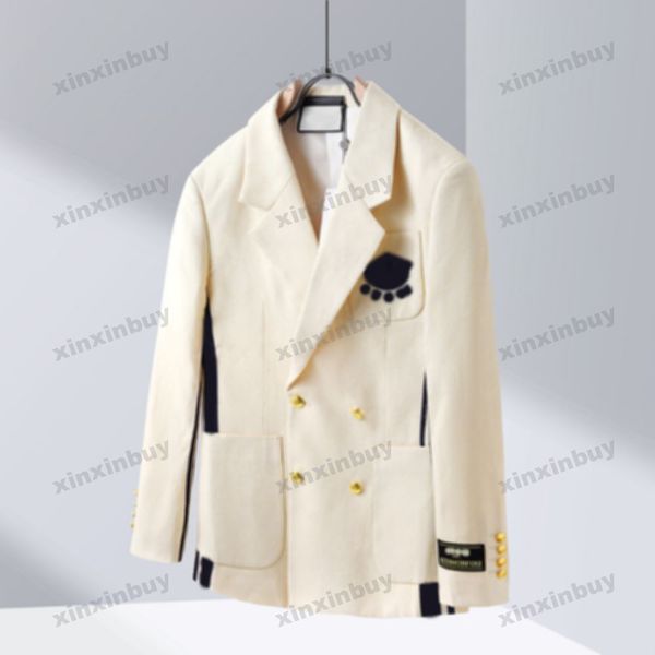 xinxinbuy Manteau design Homme Veste Paris Lettre Jacquard Motif tissu manches longues femmes beige kaki bleu S-3XL