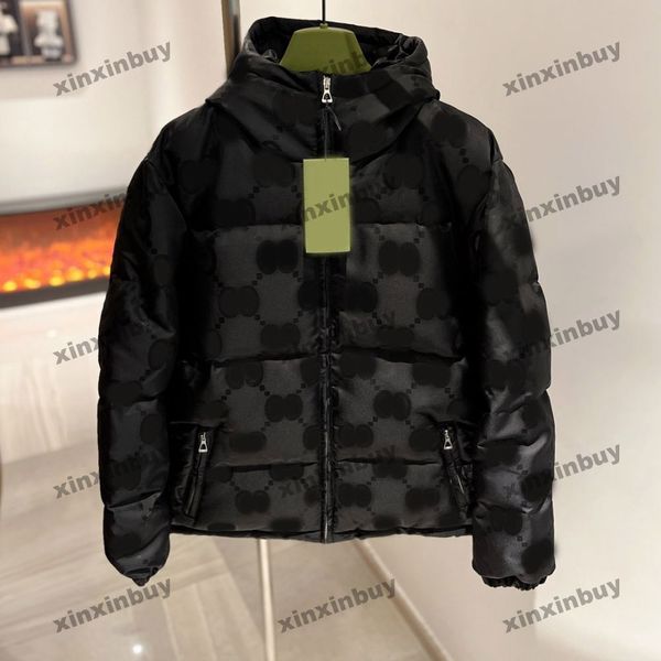 Xinxinbuy, abrigo de diseñador para hombre, chaqueta de nailon París, tela jacquard con doble letra, manga larga, mujer, blanco, negro, azul, M-3XL