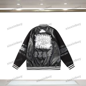 Xinxinbuy hommes designer manteau veste serviette broderie lettre cuir tissu à manches longues femmes gris noir blanc M-2XL