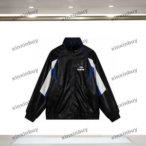 Xinxinbuy hommes designer manteau en cuir veste Paris lettre broderie manches longues femmes noir bleu foncé marron XS-L