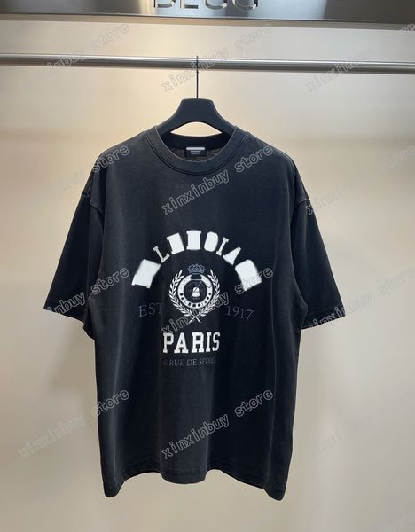Xinxinbuy Hommes designer détruit Tee t-shirt Paris Oreille Blé Couronne lettres lavage imprimé manches courtes coton femmes gris noir XS-L