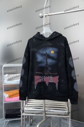 Xinxinbuy Mannen designer Hoodie trui vernietigd ijzeren toren Brief print Parijs vrouwen zwart paars geel wit OVERSIZED M-2XL