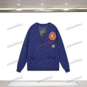 Xinxinbuy Hommes Designer Pull à capuche Motif visage Cardigan tricoté Jacquard Paris Col rond Femmes Noir Violet Jaune S-2XL