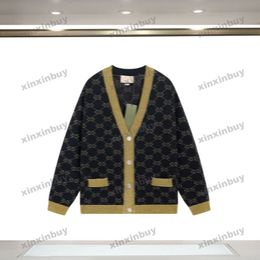 Xinxinbuy Hommes Designer Pull à capuche doré Double lettre jacquard cardigan tricoté Paris femmes noir violet jaune M-2XL