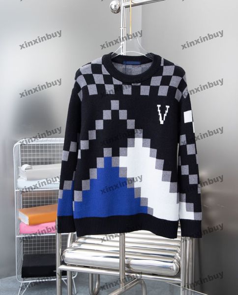 Xinxinbuy Hommes Designer Pull à capuche Mosaïque Lettre Jacquard Cardigan tricoté Paris Femmes Noir Violet Jaune S-2XL