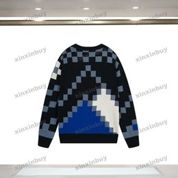 xinxinbuy hommes designer sweat à capuche motif échiquier grille mosaïque tricot manches longues femmes rouge noir blanc gris S-2XL