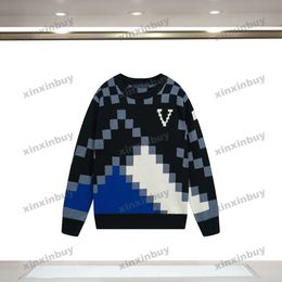xinxinbuy hommes designer sweat à capuche motif échiquier grille mosaïque tricot manches longues femmes rouge noir blanc gris M-3XL