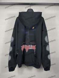 Xinxinbuy Mannen designer Hoodie Sweatshirt Vest vernietigd Parijs Ijzeren Toren brief Afdrukken vrouwen zwart grijs geel wit XS-2XL