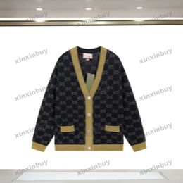 Xinxinbuy Hommes Designer Sweat à capuche Cardigan Double lettre Golden Silk Jacquard Femmes Noir Abricot Jaune Blanc XS-2XL